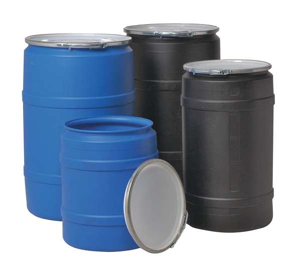 Open Head Transport Drum, Polyethylene, 30 gal, Unlined, Blue