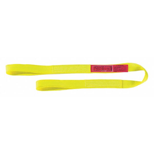 Web Sling, Flat Eye and Eye, 6 ft L, 2 in W, Nylon, Yellow