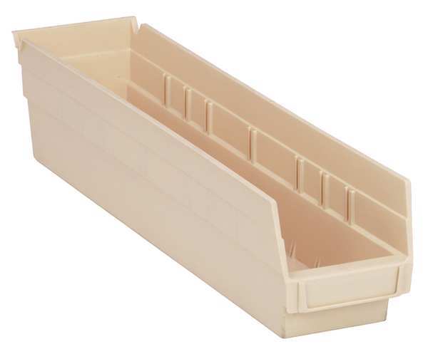 Shelf Storage Bin, Ivory, Polypropylene, 17 7/8 in L x 4 1/8 in W x 4 in H, 50 lb Load Capacity