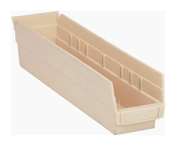 Shelf Storage Bin, Ivory, Polypropylene, 17 7/8 in L x 4 1/8 in W x 4 in H, 50 lb Load Capacity