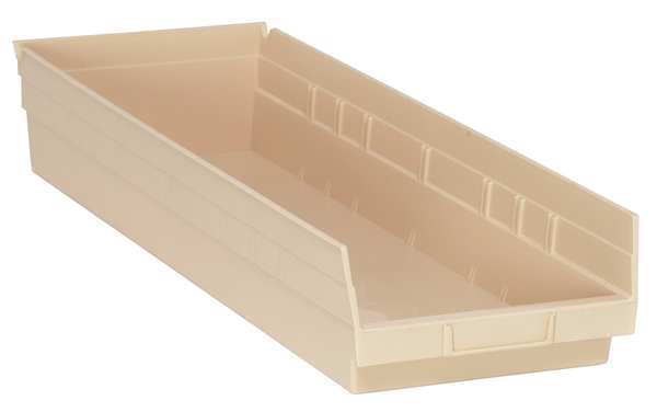Shelf Storage Bin, Ivory, Polypropylene, 23 5/8 in L x 8 3/8 in W x 4 in H, 50 lb Load Capacity
