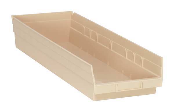 Shelf Storage Bin, Ivory, Polypropylene, 23 5/8 in L x 8 3/8 in W x 4 in H, 50 lb Load Capacity