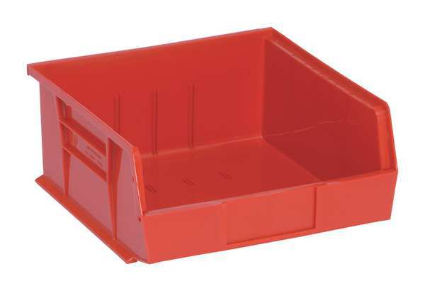 Hang & Stack Storage Bin, Red, Polypropylene, 10 7/8 in L x 11 in W x 5 in H, 50 lb Load Capacity