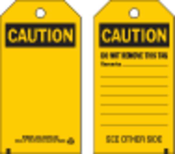 Caut Tag, 5-3/4 x 3 In, Bk/Yel, Met, PK10