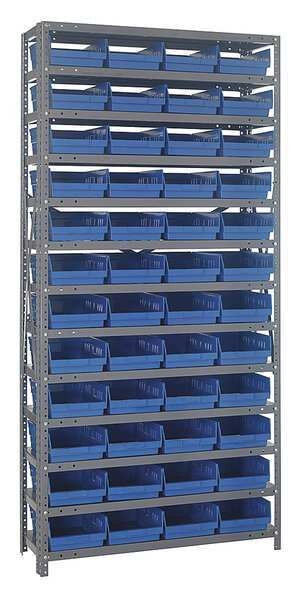 Steel Bin Shelving, 36 in W x 75 in H x 12 in D, 13 Shelves, Blue