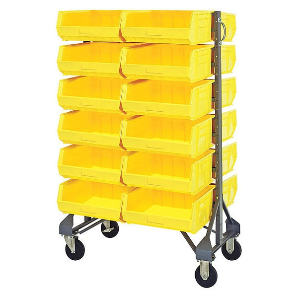 Steel Mobile Bin Rail Floor Rack, 20 in W x 36 in D x 53 in H, Yellow