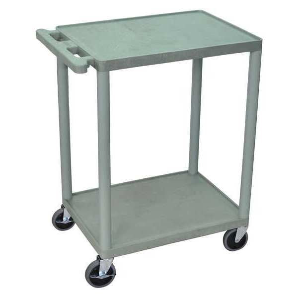 Polyethylene Utility Cart with Lipped Plastic Shelves, Flat, 2 Shelves, 300 lb