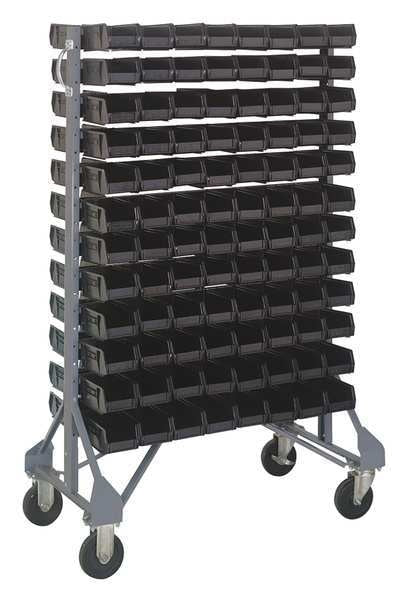 Steel Mobile Bin Rail Floor Rack, 20 in W x 36 in D x 53 in H, Black