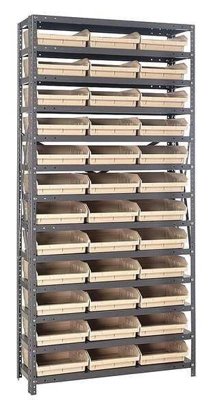 Steel Bin Shelving, 36 in W x 75 in H x 12 in D, 13 Shelves, Ivory