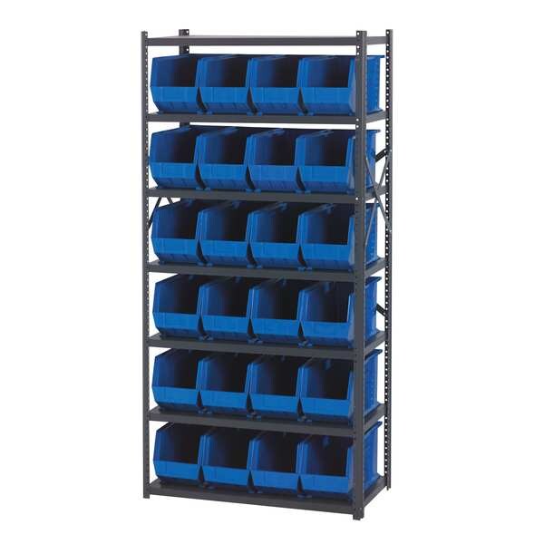 Steel Bin Shelving, 36 in W x 75 in H x 18 in D, 7 Shelves, Blue