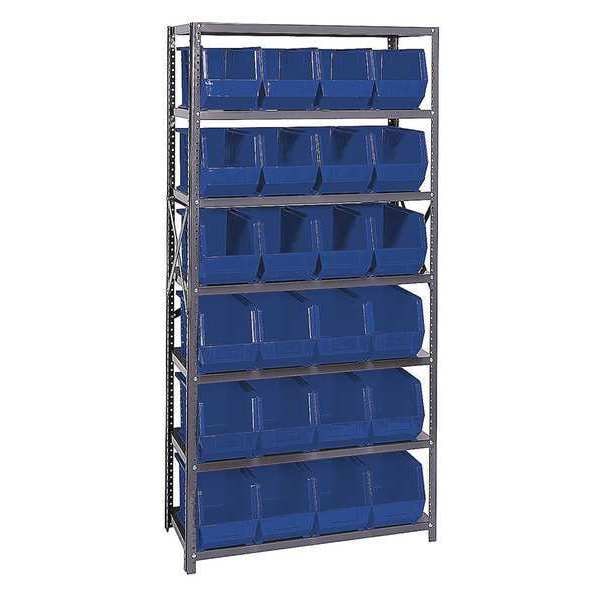 Steel Bin Shelving, 36 in W x 75 in H x 18 in D, 7 Shelves, Blue