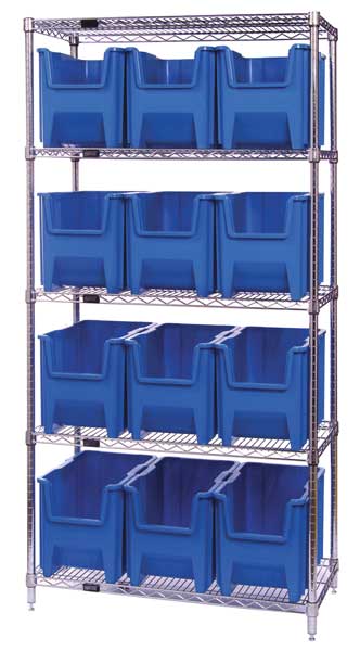 Steel Bin Shelving, 36 in W x 74 in H x 18 in D, 5 Shelves, Blue