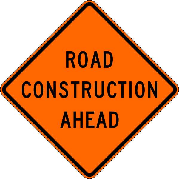 Road Construction Ahead Traffic Sign, 30 in Height, 30 in Width, Aluminum, Diamond, English