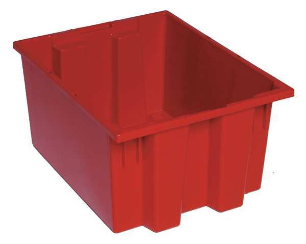 Stack & Nest Container, Red, Polyethylene, 19 1/2 in L, 15 1/2 in W, 10 in H