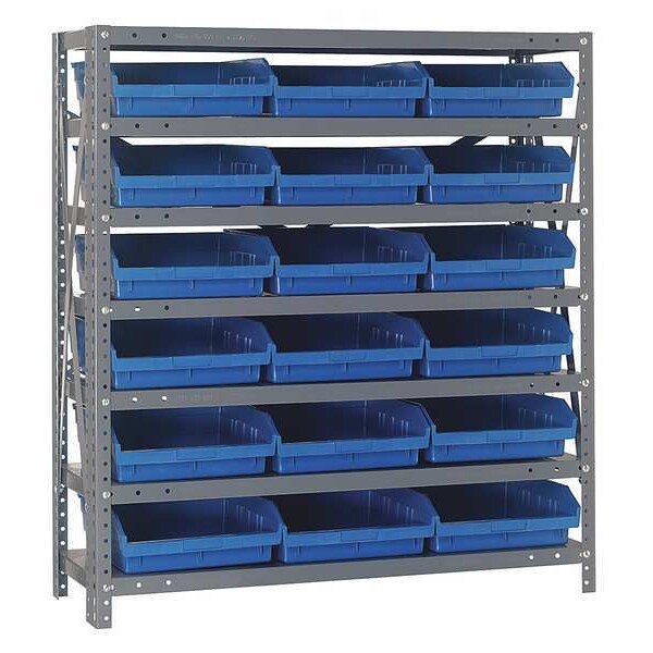 Steel Bin Shelving, 36 in W x 39 in H x 12 in D, 7 Shelves, Blue
