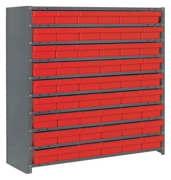 Steel Enclosed Bin Shelving, 36 in W x 39 in H x 12 in D, 10 Shelves, Red