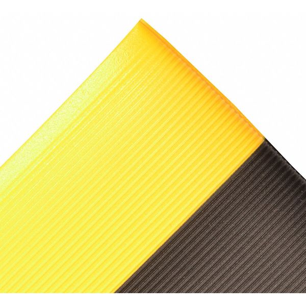Antifatigue Runner, Black/Yellow, 60 ft. L x 4 ft. W, PVC, Corrugated Surface Pattern, 1/2
