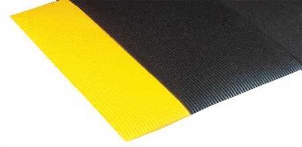 Antifatigue Runner, Black/Yellow, 12 ft. L x 3 ft. W, PVC, Corrugated Surface Pattern, 1/2