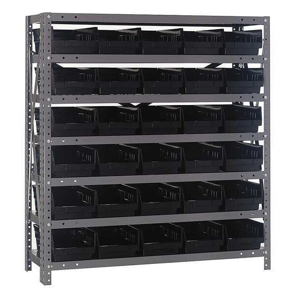 Steel Bin Shelving, 36 in W x 39 in H x 12 in D, 7 Shelves, Black