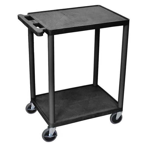 Polyethylene Utility Cart with Lipped Plastic Shelves, Flat, 2 Shelves, 300 lb