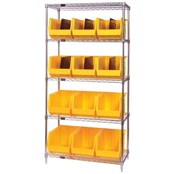 Steel Bin Shelving, 36 in W x 74 in H x 18 in D, 5 Shelves, Blue