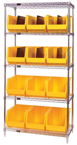 Steel Bin Shelving, 36 in W x 74 in H x 18 in D, 6 Shelves, Blue