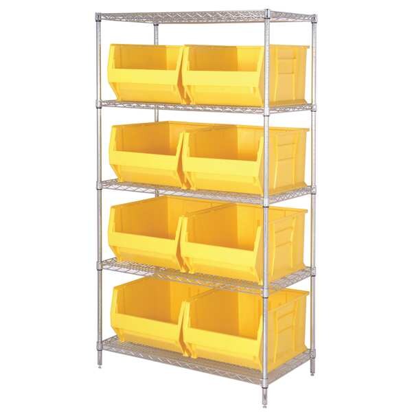 Steel Bin Shelving, 36 in W x 74 in H x 18 in D, 5 Shelves, Blue
