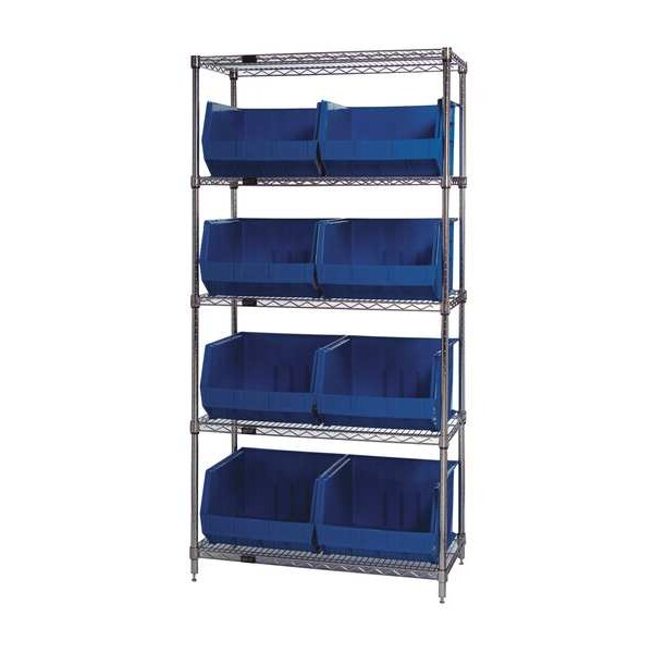 Steel Bin Shelving, 36 in W x 74 in H x 18 in D, 5 Shelves, Blue