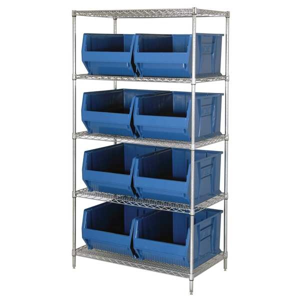 Steel Bin Shelving, 36 in W x 74 in H x 18 in D, 5 Shelves, Blue