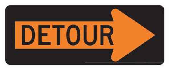 Detour Right Traffic Sign, 18 in Height, 48 in Width, Aluminum, Horizontal Rectangle, English
