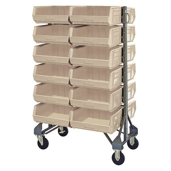 Steel Mobile Bin Rail Floor Rack, 20 in W x 36 in D x 53 in H, Ivory