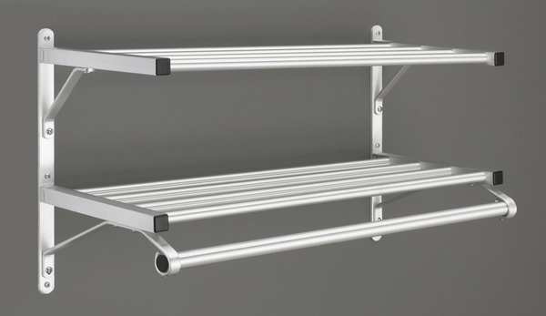 Coat Rack, 2 Shelves, 36 In W, Satin Alum
