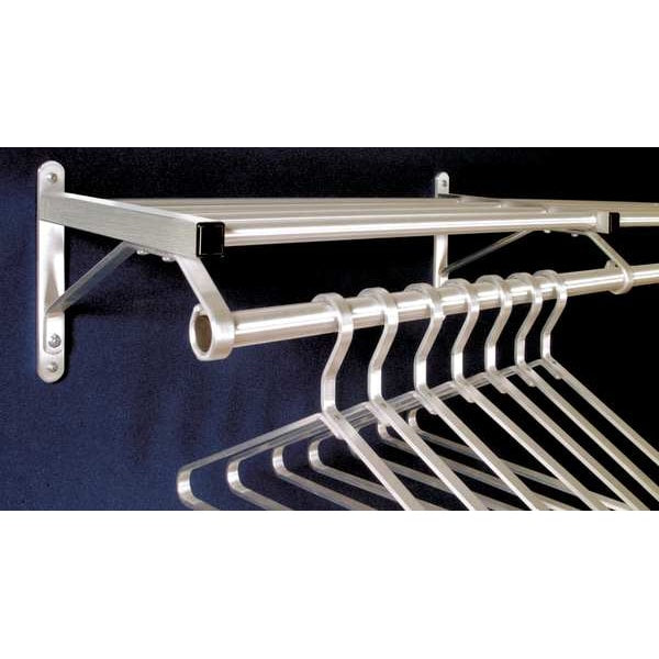 Coat Rack, 2 Shelves, 72 In W, Satin Alum