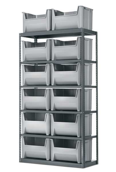 Steel Bin Shelving, 42 in W x 79 in H x 18 in D, 6 Shelves, Gray/Blue