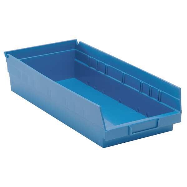 Shelf Storage Bin, Blue, Polypropylene, 17 7/8 in L x 8 3/8 in W x 4 in H, 50 lb Load Capacity
