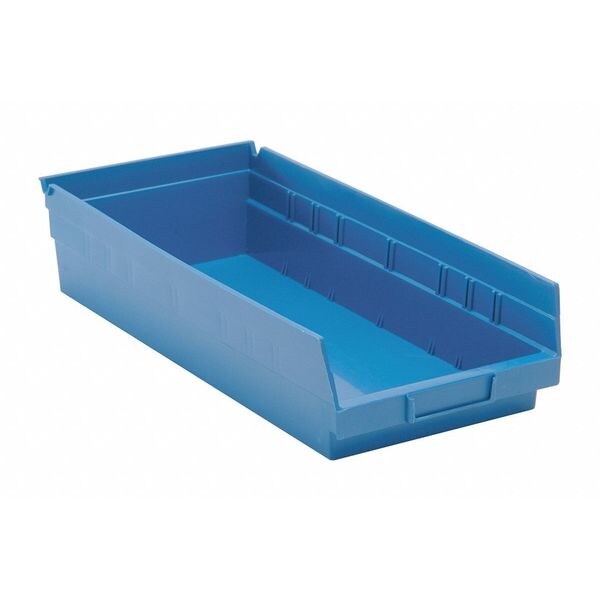 Shelf Storage Bin, Blue, Polypropylene, 17 7/8 in L x 8 3/8 in W x 4 in H, 50 lb Load Capacity