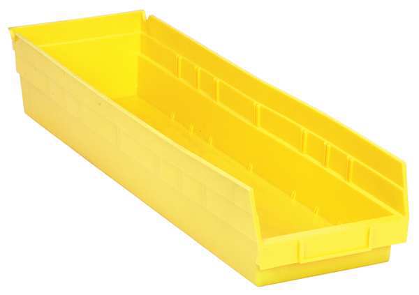 Shelf Storage Bin, Yellow, Polypropylene, 23 5/8 in L x 6 5/8 in W x 4 in H, 50 lb Load Capacity