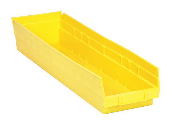 Shelf Storage Bin, Yellow, Polypropylene, 23 5/8 in L x 6 5/8 in W x 4 in H, 50 lb Load Capacity