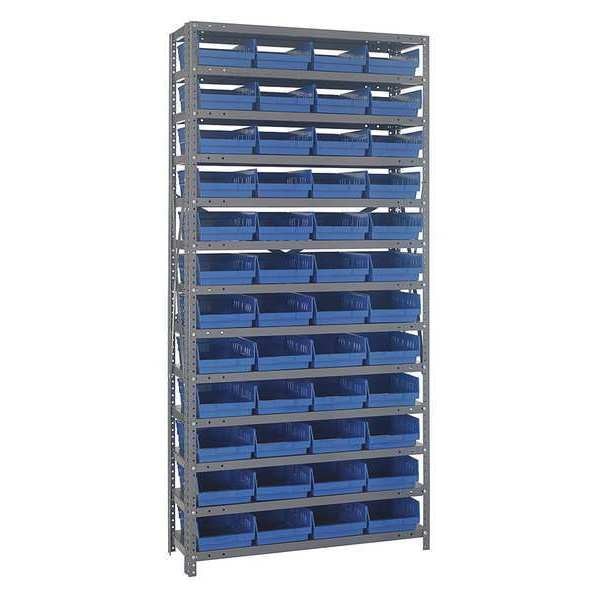 Steel Bin Shelving, 36 in W x 75 in H x 18 in D, 13 Shelves, Blue