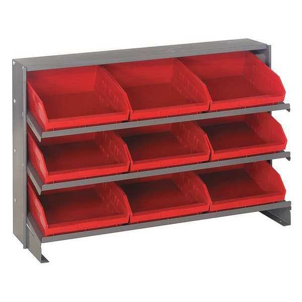 Steel Bench Pick Rack, 36 in W x 21 in H x 12 in D, 3 Shelves, Red