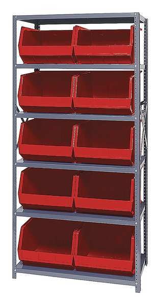 Steel Bin Shelving, 36 in W x 75 in H x 18 in D, 6 Shelves, Red