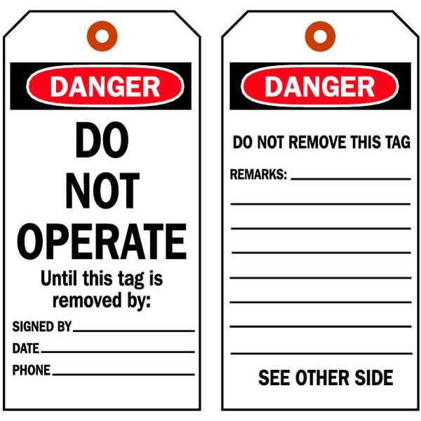 Danger Tag, 5-3/4 x 3 In, 3/8 In, PK10, 86461
