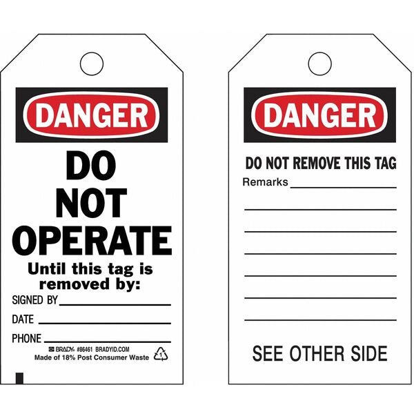 Danger Tag, 5-3/4 x 3 In, 3/8 In, PK10, 86461