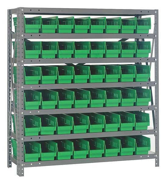 Steel Bin Shelving, 36 in W x 39 in H x 12 in D, 7 Shelves, Green