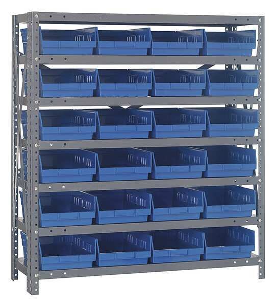 Steel Bin Shelving, 36 in W x 39 in H x 12 in D, 7 Shelves, Blue