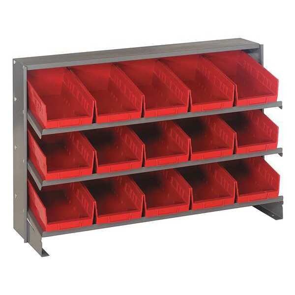 Steel Bench Pick Rack, 36 in W x 21 in H x 12 in D, 3 Shelves, Red
