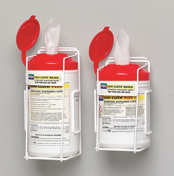 Disinfecting Wipes, White, Canister, Hard, Non Porous Surfaces, 65 Wipes, 7-1/2 in x 15 in, Alcohol