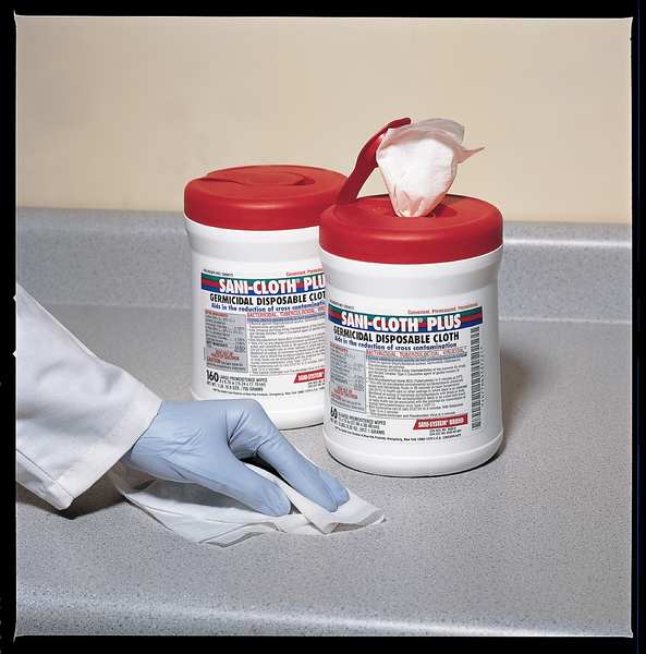 Disinfecting Wipes, White, Canister, Hard, Non Porous Surfaces, 65 Wipes, 7-1/2 in x 15 in, Alcohol