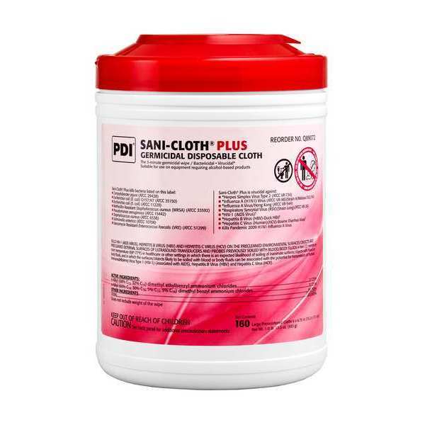 Germicidal Disinfecting Wipes, White, Canister, Hard, Non Porous Surfaces, 160 Wipes, Alcohol