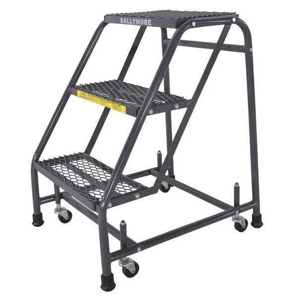 28 1/2 in H Steel Rolling Ladder, 3 Steps